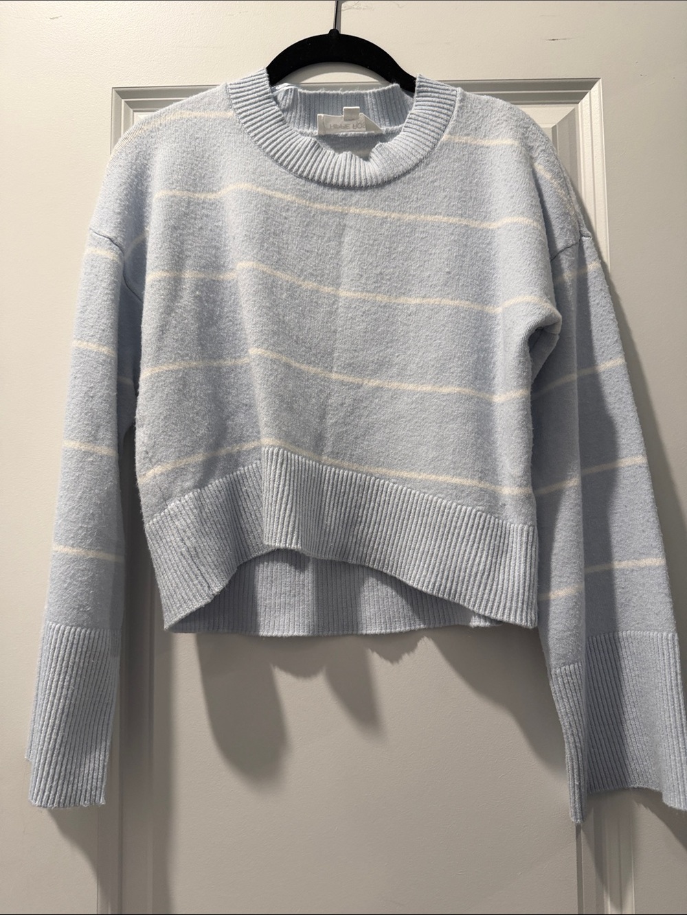Hippie Rose Light Blue Striped Cropped Crewneck Sweater
